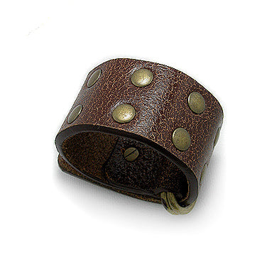 Brass and Brown Genuine Leather Cuff Bracelet Wristband - Silver Insanity