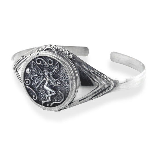 Fairy Poison Locket or Prayer Box Sterling Silver Cuff Bracelet 7.5" - Silver Insanity