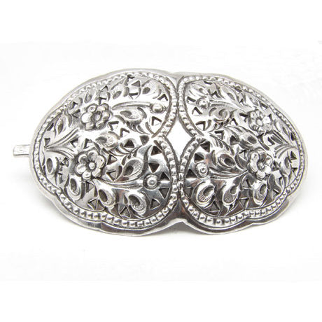 Sterling Silver Ornate Flowered Hair Pin Clip Barrette - Silver Insanity