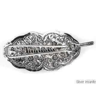 Sterling Silver Ornate Flowered Hair Pin Clip Barrette - Silver Insanity