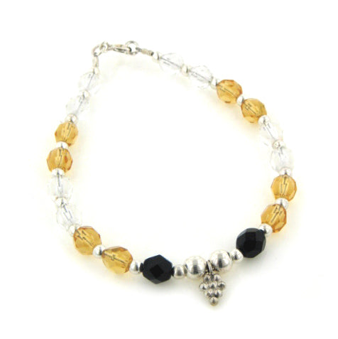 Yellow and Black Crystal Beaded Sterling Silver Bracelet 7" - Silver Insanity
