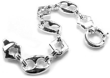 Sterling Silver Hollow Puffed Anchor 9" Chain Bracelet - Silver Insanity
