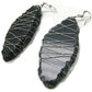 Black Agate Slabs Wire Wrapped Silvertone Hook Earrings - Silver Insanity