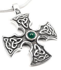 Sterling Silver Green Agate Celtic Knot Iron Cross Pendant - Silver Insanity