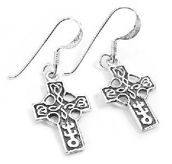 Sterling Silver Celtic Knot Cross Hook Dangle Earrings - Silver Insanity