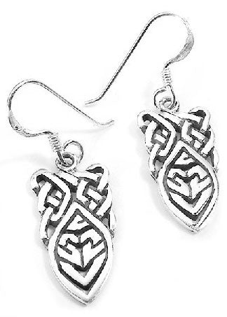 Sterling Silver Unusual Celtic Knot Drop Hook Earrings - Silver Insanity