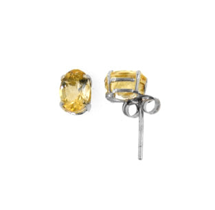 Gift Boxed Sterling Silver and Oval Cut Genuine Citrine Post Stud Earrings - Silver Insanity