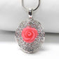 Precious Pink Rose with White Crystals Pendant 15" Snake Chain Necklace - Silver Insanity