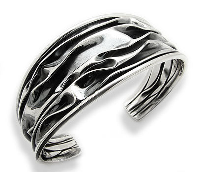 Wrinkled Unique Antiqued Crushed Can Sterling Silver Cuff Bracelet - Silver Insanity
