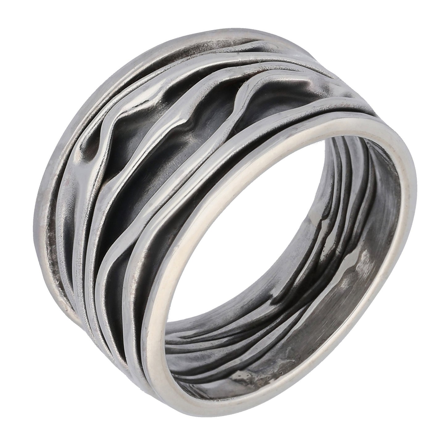 Wrinkled Unique Crushed Can Wide Armor Band Sterling Silver Ring - Silver Insanity