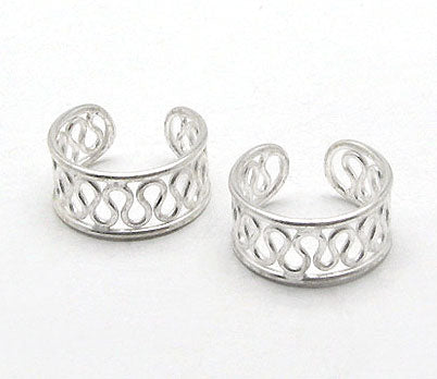 Sterling Silver Coiled Wirework Ear Cuff Pair Earrings - Silver Insanity