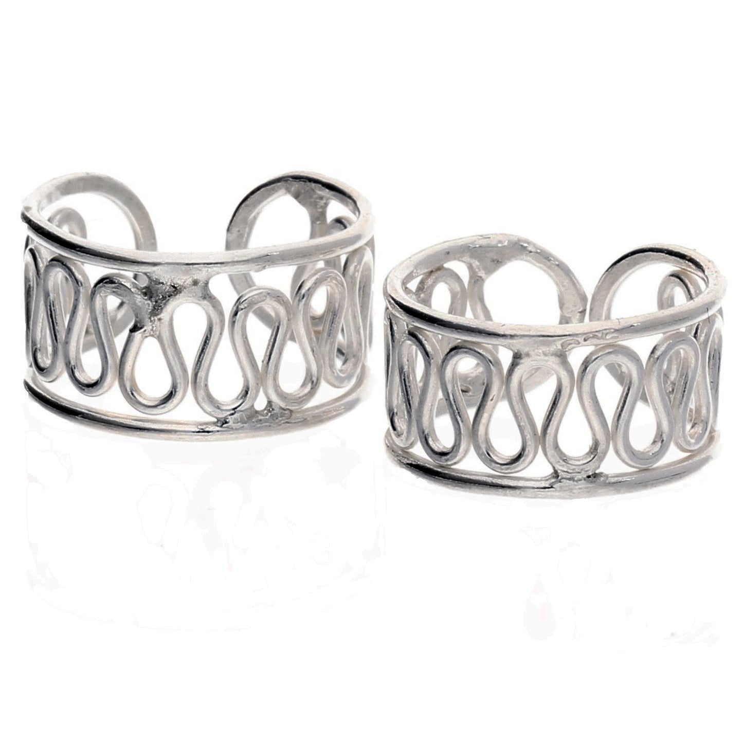 Sterling Silver Coiled Wirework Ear Cuff Pair Earrings - Silver Insanity