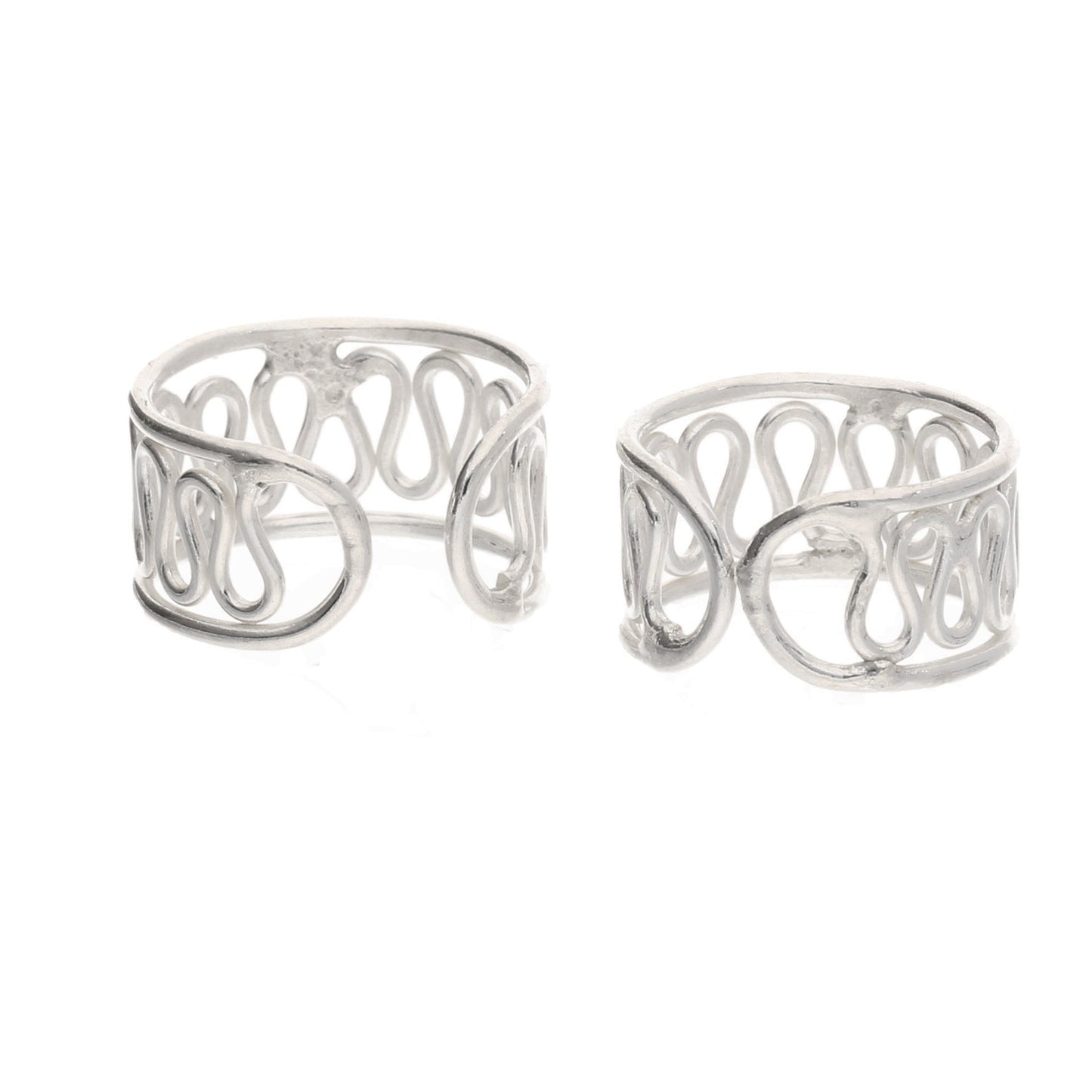Sterling Silver Coiled Wirework Ear Cuff Pair Earrings - Silver Insanity