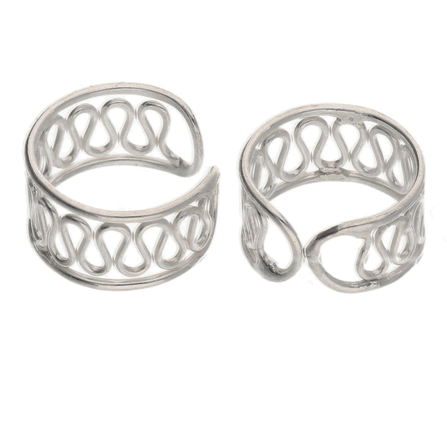 Sterling Silver Coiled Wirework Ear Cuff Pair Earrings - Silver Insanity