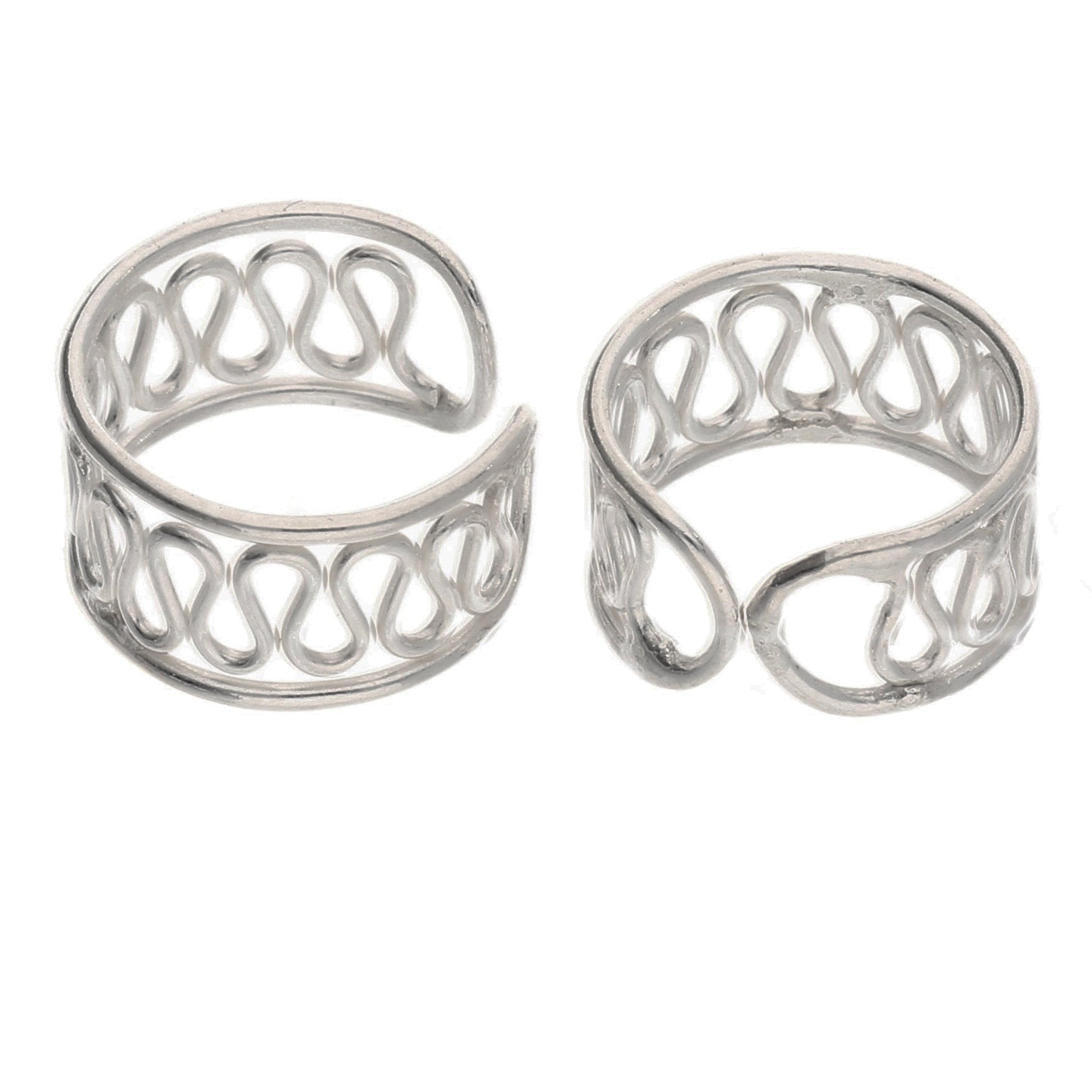 Sterling Silver Coiled Wirework Ear Cuff Pair Earrings - Silver Insanity