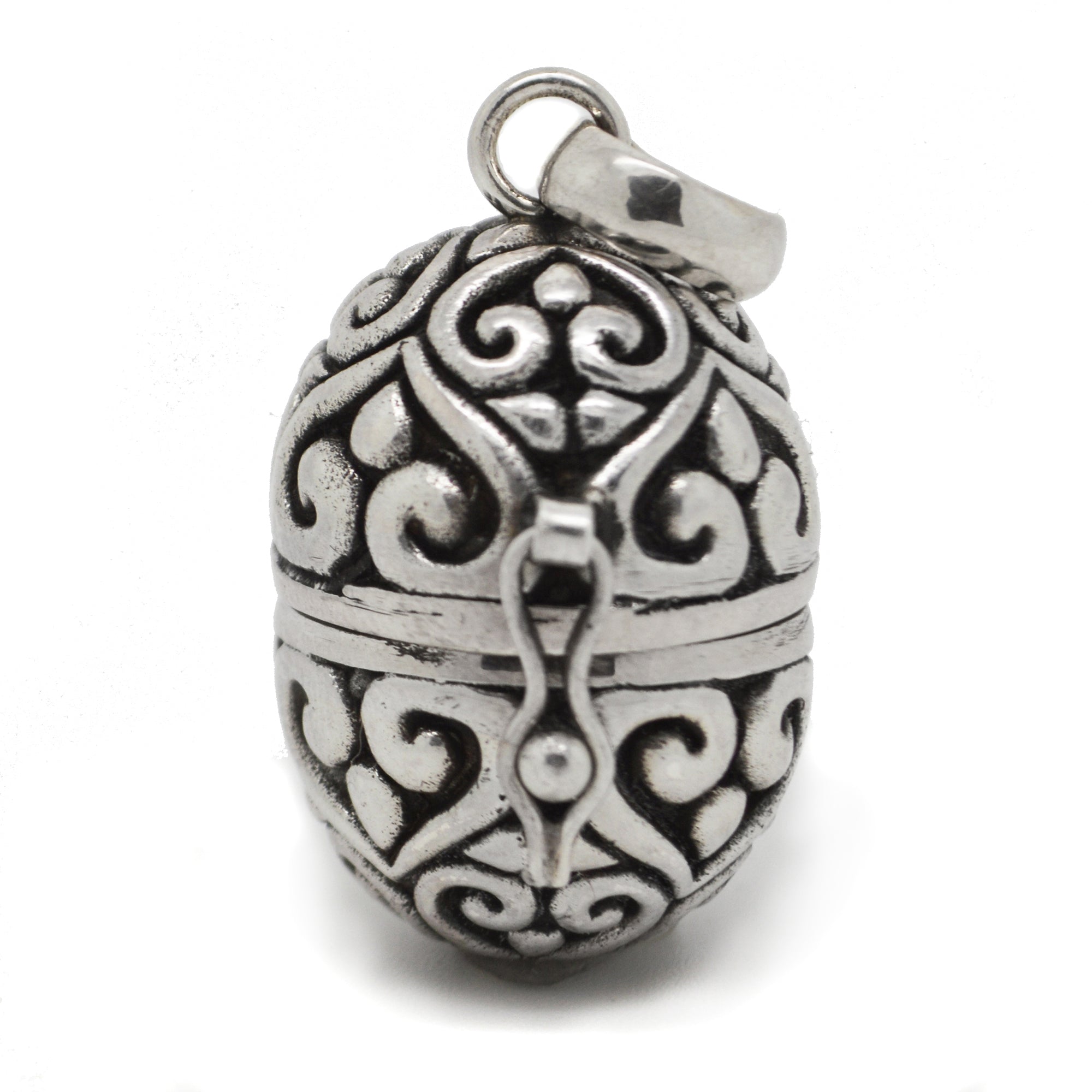 Filigree Egg Sterling Silver Poison Locket Prayer Box Pendant – Silver ...