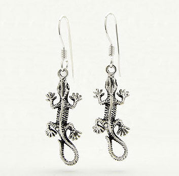 Southwestern Lizard or Iguana Sterling Silver Hook Earrings - Silver Insanity