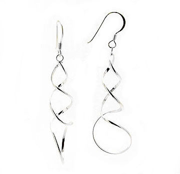 Curley Cue Twisted Spiral Sterling Silver Hook Earrings - Silver Insanity