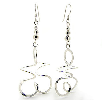 Long Looping Star Twisted Spirals Dangling Sterling Silver Earrings - Silver Insanity