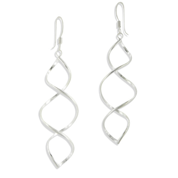 Long Twisted Spiral Icicle Anti-Tarnish Sterling Silver Hook Earrings - Silver Insanity