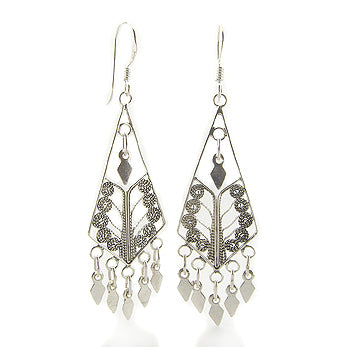 Sterling Silver Ornate Gypsy Dangling Arrowheads Drop Earrings - Silver Insanity