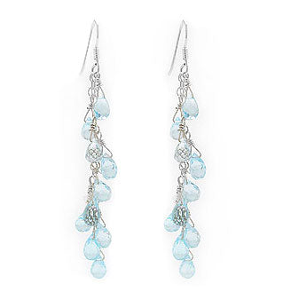 Blue Topaz Beaded Gemstone Sterling Silver Earrings - Silver Insanity