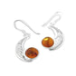 Genuine Amber and Man in the Moon Face Crescent Sterling Silver Earrings - Silver Insanity