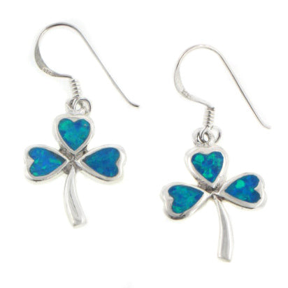 Blue Opal Shamrock or Clover Sterling Silver Earrings - Silver Insanity