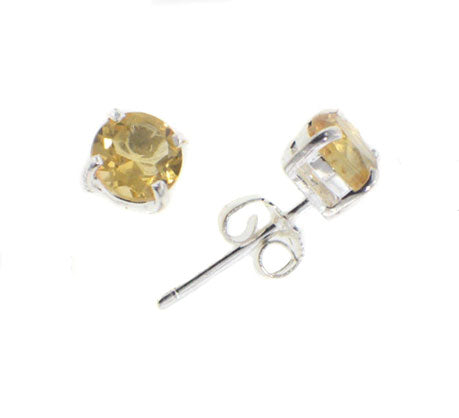 Sterling Silver and Genuine 5mm Round Citrine Post Stud Earrings - Silver Insanity