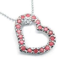 Sterling Silver Ruby and Diamond Heart Pendant Necklace - Silver Insanity