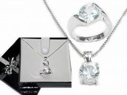 Sterling Silver White Topaz Necklace and Ring Set - Silver Insanity