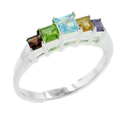 Blue Topaz, Peridot Sterling Silver Step Ring Size 10 - Silver Insanity
