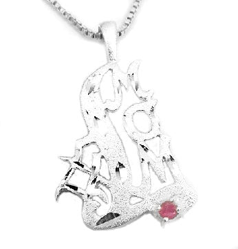 #1 MOM Genuine Ruby Diamond-Cut Charm Pendant on 18" Necklace - Silver Insanity