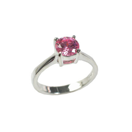 Brilliant Pink CZ Solitaire 6mm Round Sterling Silver Engagement Ring - Silver Insanity