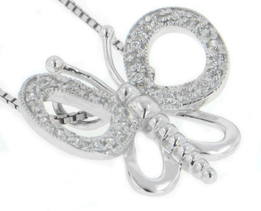 Sterling Silver Rhodium CZ Butterfly Pendant Necklace - Silver Insanity
