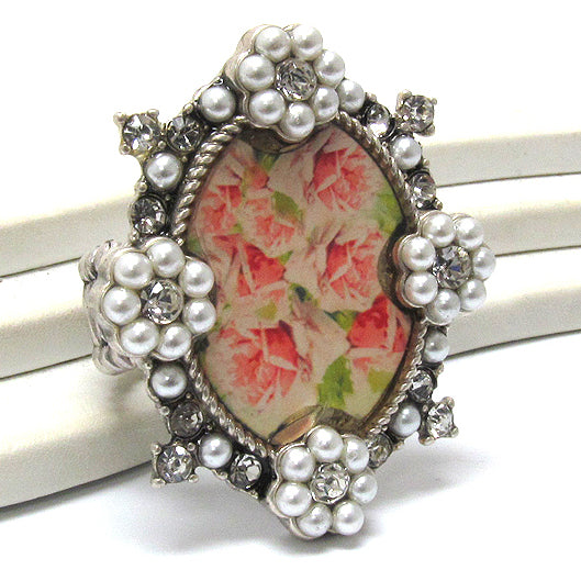 Victorian Roses Cameo Antique Style Silvertone Stretch Ring - Silver Insanity