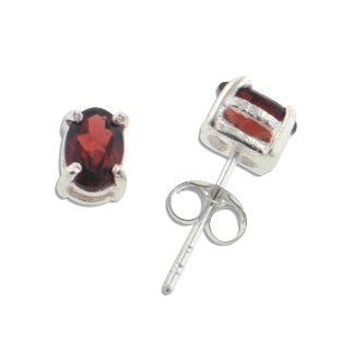 5x7mm Oval Red Garnet Post Stud Sterling Silver Earrings - Silver Insanity