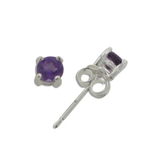 4mm Purple Amethyst Genuine Round Sterling Silver Studs Post Earrings - Silver Insanity