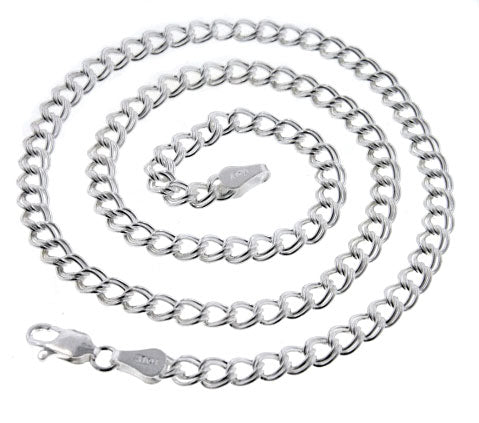 5mm Wide Sterling Silver Double Link Chain Charm Necklace 18" - Silver Insanity
