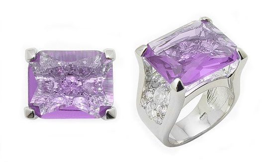 19.8ct Emerald-Cut Lavender CZ Sterling Silver Ring - Silver Insanity
