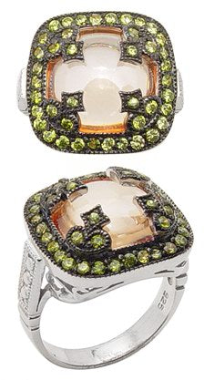 Sterling Silver Orange Cabachon Green CZ Ring Size 8 - Silver Insanity
