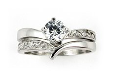 Sterling Silver Solitaire Wedding Ring Band Set - Silver Insanity