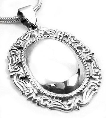 Engraveable Ornate Framed Oval Sterling Silver Christmas Ornament Pendant - Silver Insanity