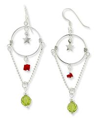 Hoop and Star Green Crystal Sterling Silver Earrings - Silver Insanity