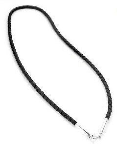 Sterling Silver Black Leather 19" Cord Chain Necklace - Silver Insanity