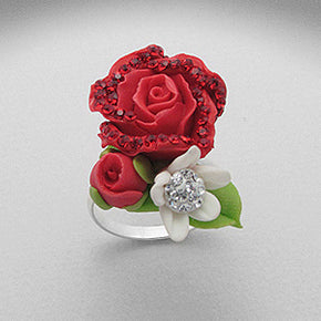 Bouquet of Roses - Japanese Clay Flower Sterling Silver Ring - Silver Insanity