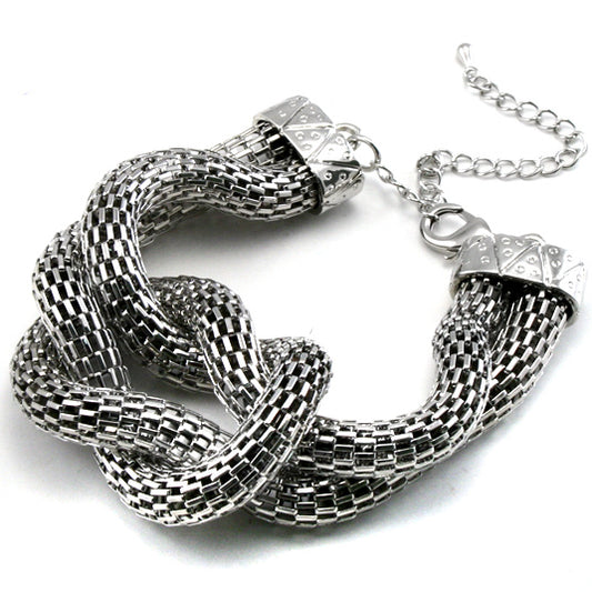 Shiny Knotted Mesh Chainmail Silver Tone Adjustable 7.5" to 8" Bracelet - Silver Insanity