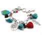 Super Chunky Turquoise Charm Bracelet - Cinnabar Heart, Feather, and Key - Silver Insanity