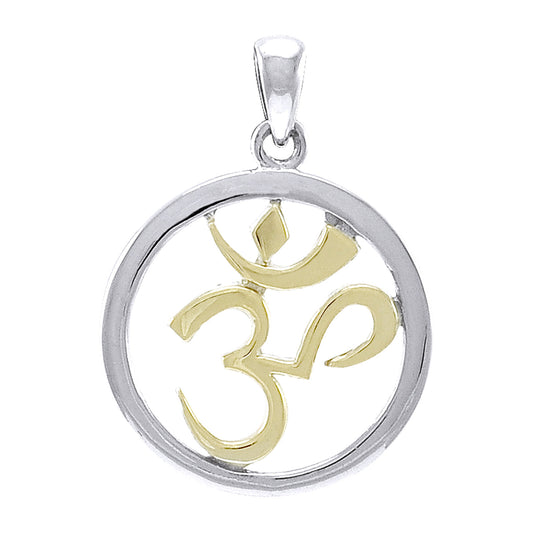 Om Aum Hindu Symbol Gold Accent Sterling Silver Pendant - Silver Insanity