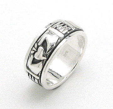 Unusual Sterling Silver Celtic Claddagh Worry Band Spin Ring - Silver Insanity
